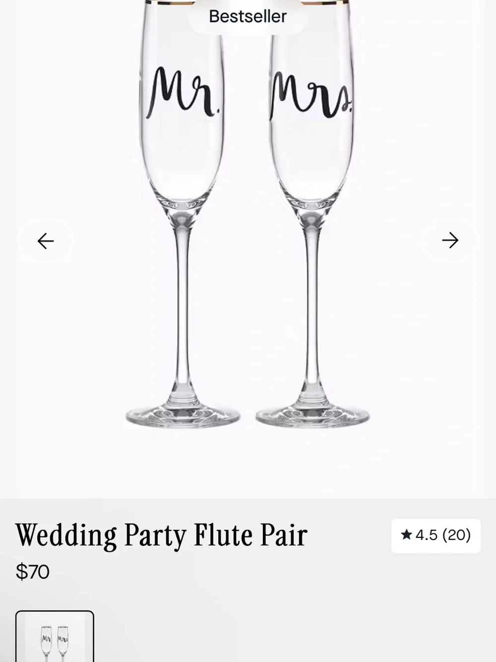 kate spade Clear Mr. & Mrs. Wedding Flute Pair with Black Script and Gold Rim